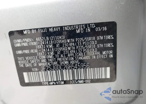 2016 Subaru Forester 2.0Xt Premium z USA, uszkodzony, nr VIN JF2SJGDC2GH545956